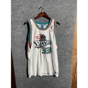 Vintage Detroit Pistons Basketball Jersey Mens 52 White Teal Grant Hill NBA 90s